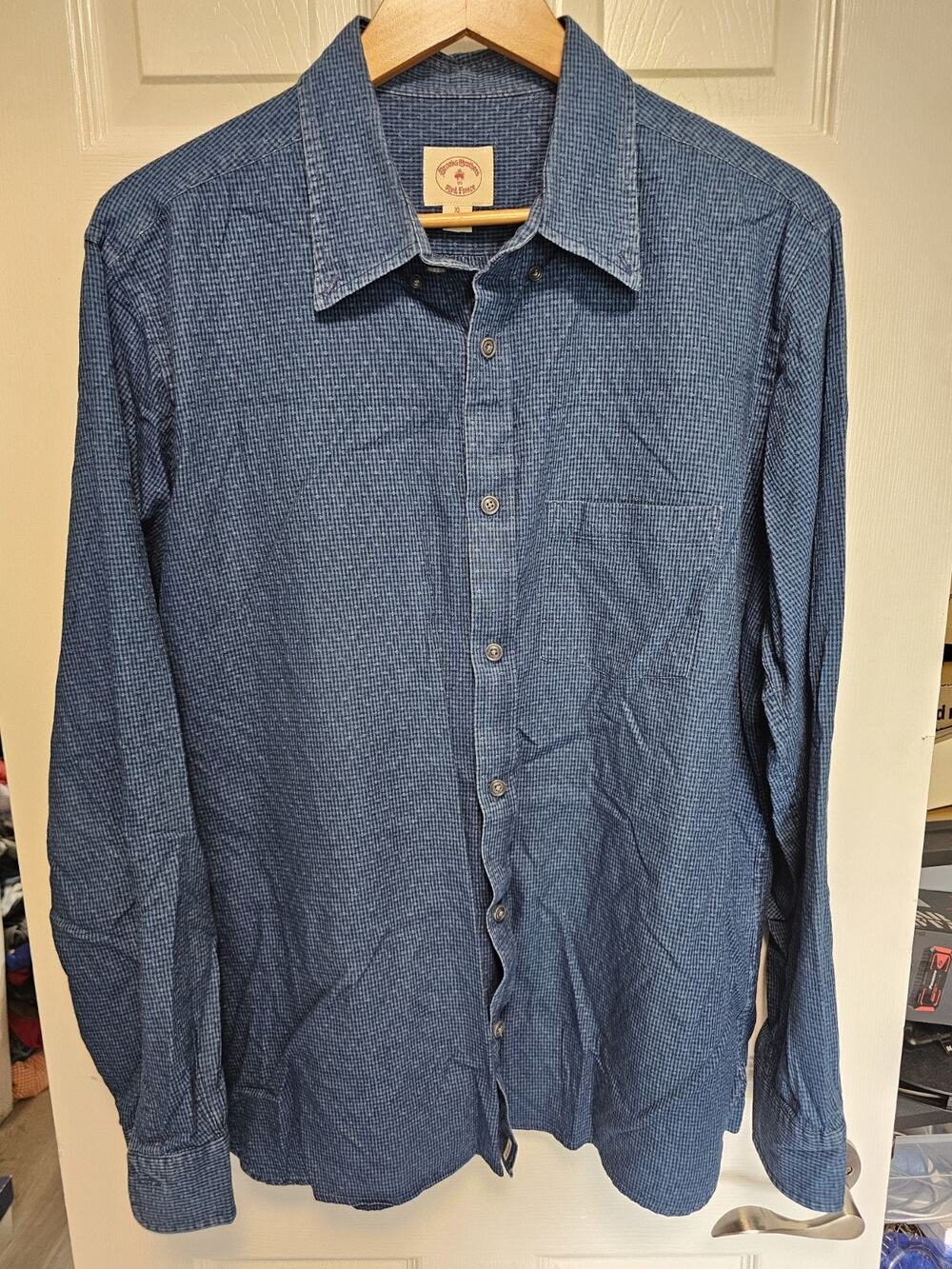 Brooks Brothers Red Fleece XL Plaid Button Down Shirt Blue Long Sleeve Cotton